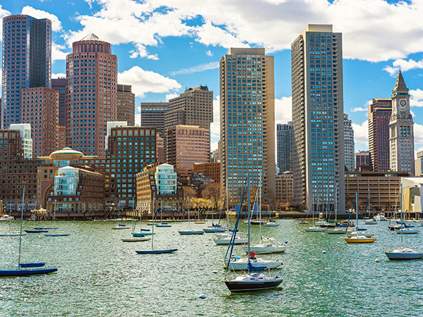 Boston skyline with sailboats