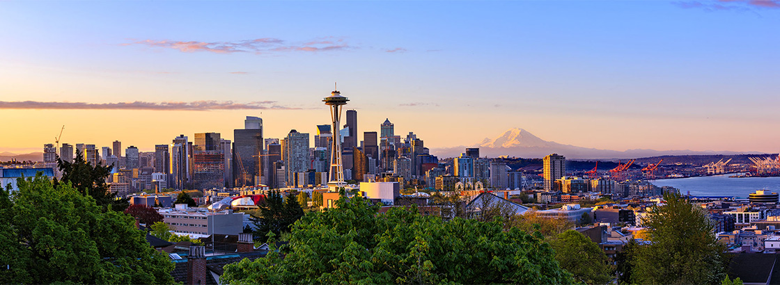 Seattle skyline with blue sky